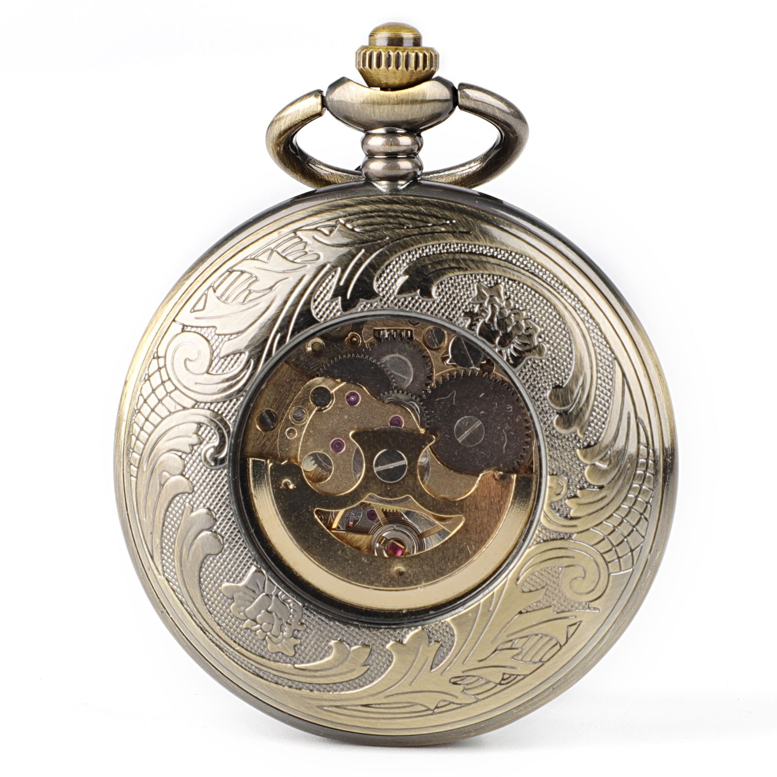 Vintage Automatic Self-Winding Hollow Mechanical Pocket Watch for Men and Women