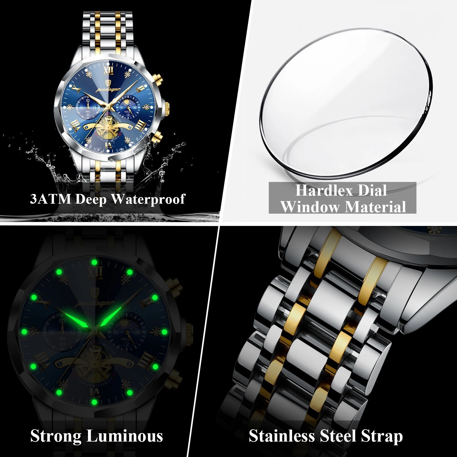 2025 Men’s Luxury Waterproof Chronograph Stainless Steel Quartz Wrist Watch Gift