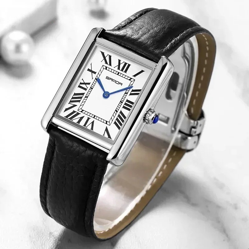 Men Women Square Dial Quartz Watch Leather Strap Waterproof Sport Casual