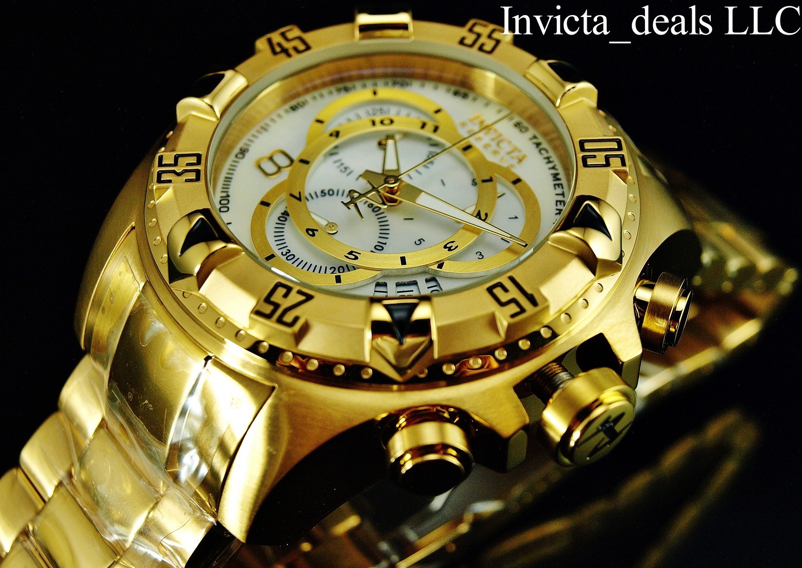 RareInvicta Men’s 52mm Reserve EXCURSION Swiss Chrono PLATINUM Dial Gold SS Watc