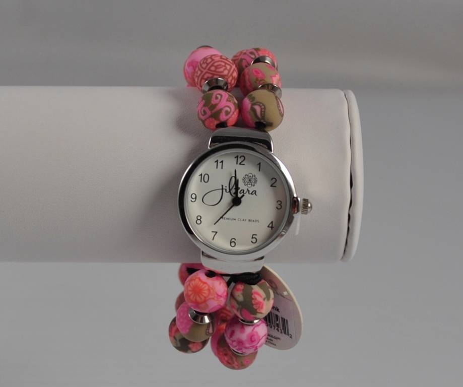 Jilzarah Vintage Pink Round Watch Polymer Clay Beads Handcrafted Artisan G23