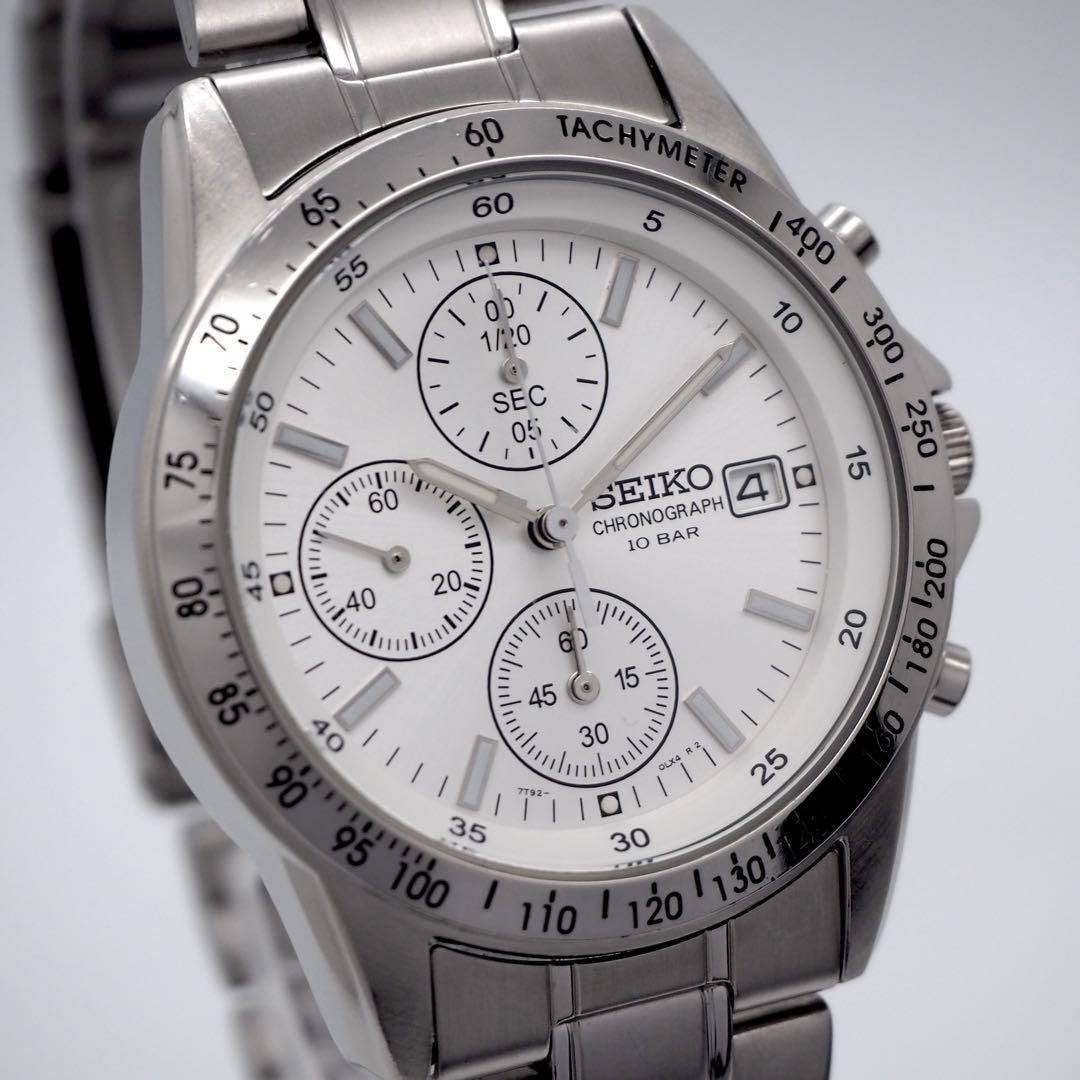 608 Working SEIKO Men’s Chronograph Date Silver White