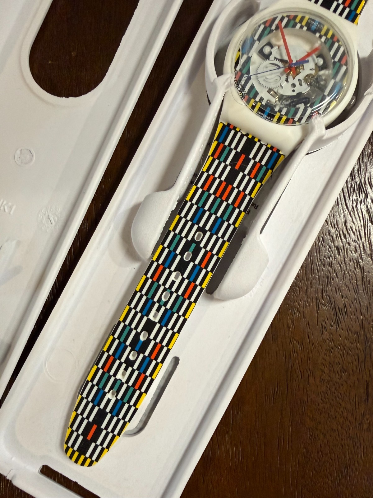 2016 Swatch Africamino SUOW120 Skeleton Dial Multicolor Stripe 41mm Working