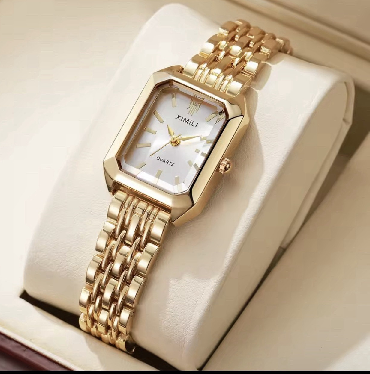 Women’s Quartz Analog Rectangle Watch Gold Tone Bracelet Crystal Bezel