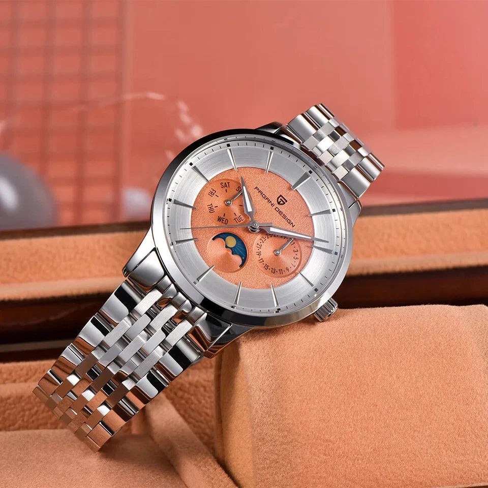 Pagani Design PD-1795 Silver Black Moonphase Stainless Steel Men’s Watch