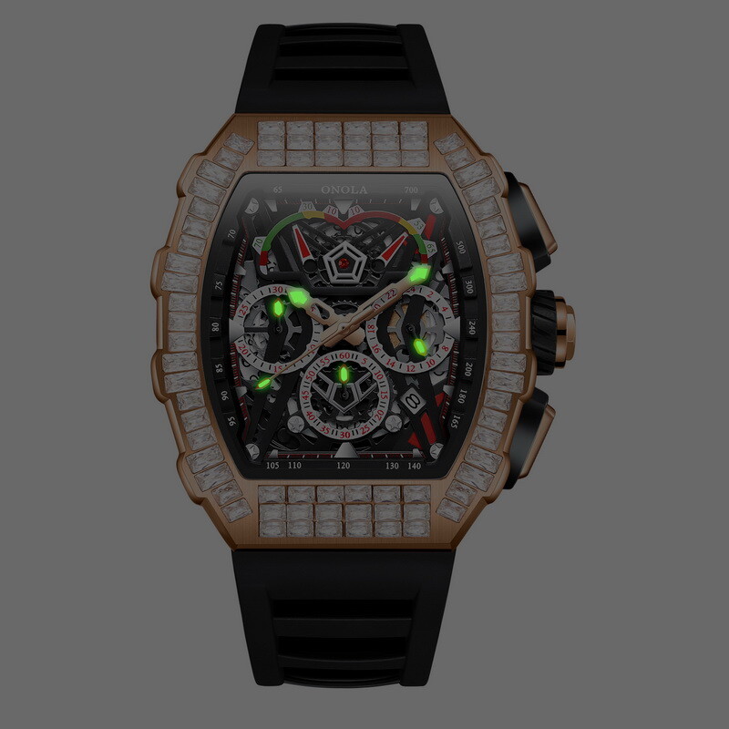 ONOLA Tonneau Hollow Pavé CZ Multifunction Week/Month Automatic Mechanical Watch