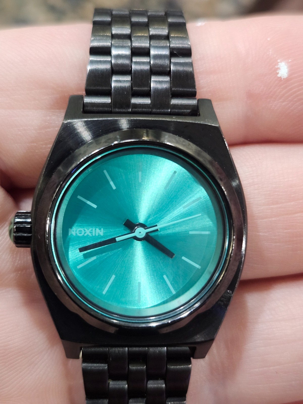 Nixon Minimized Small Time Teller Watch – Black / Turquoise Dial (A399)