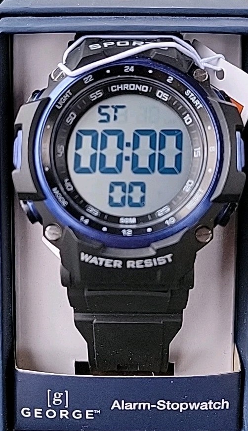 George Digital Sport Watch Alarm Stopwatch Water Resistant Black Blue New