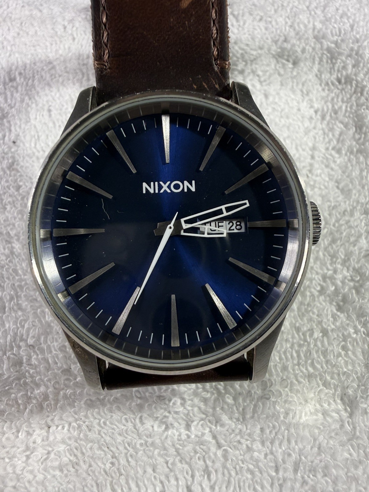 Nixon The Sentry Leather C16 Blue/Brown Silver Men’s Watch Never Be Late