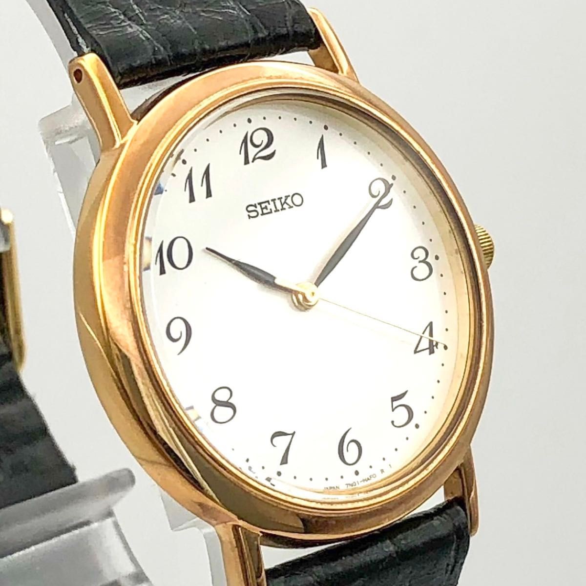 Battery replaced SEIKO 7N01 HZA0 Quartz Crystal Glass Seiko White Gold