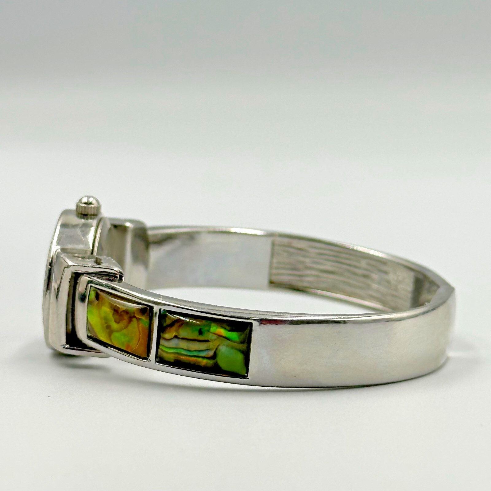 Studio Time Watch Women Silver Tone Crystal Bezel Abalone Inlay Band New Battery