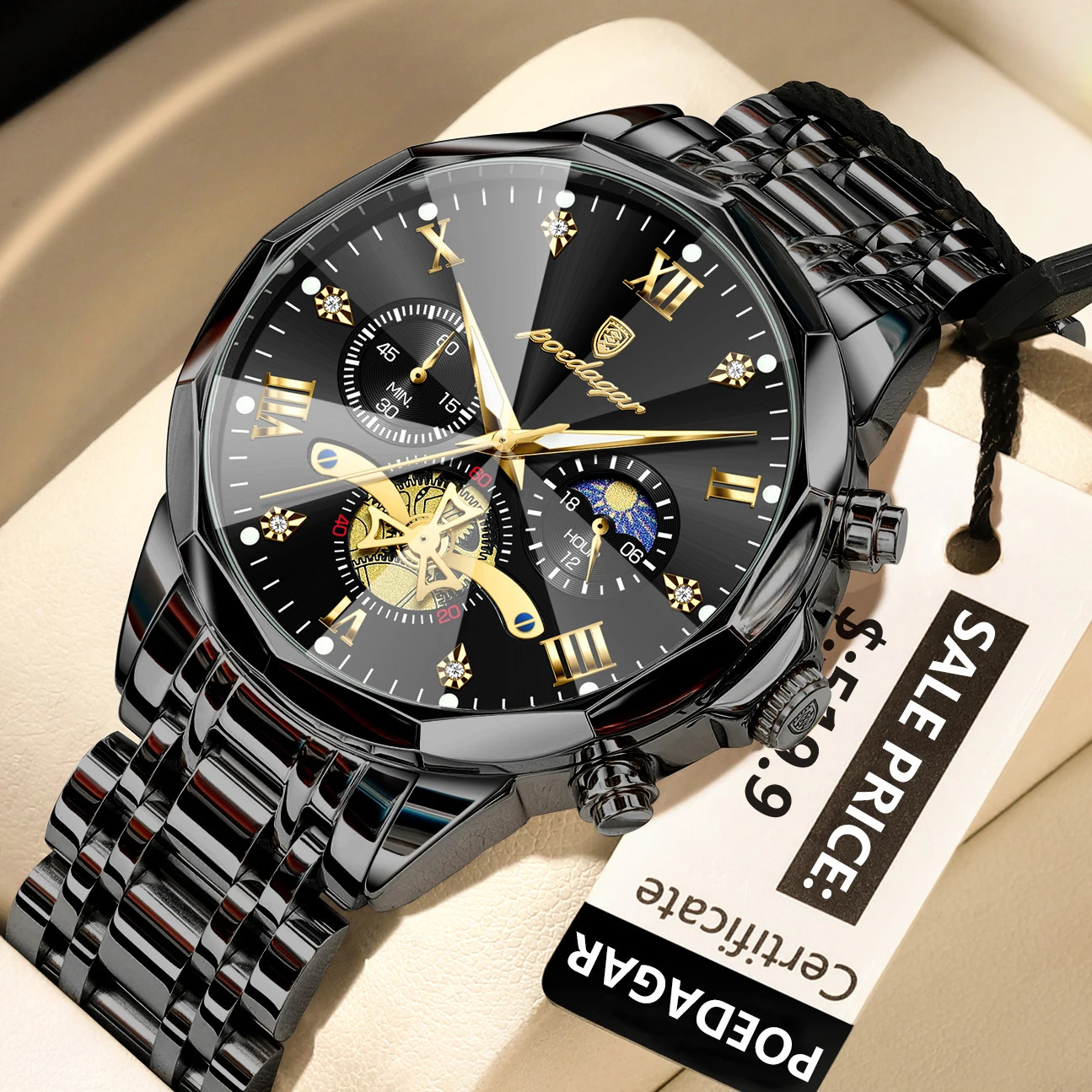 Luxury Men Watch Waterproof Luminous Chronograph Stainless Steel Quartz Watch