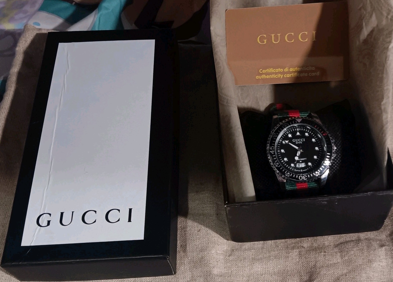Gucci Bosco & Orso Men’s Diver Watch Black Dial Green Red Nylon Strap