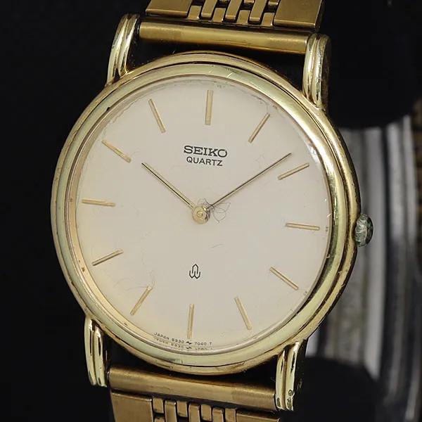Working condition, excellent condition Seiko 5930-7020 Quartz Ivory Dial Men'