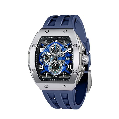 TSAR BOMBA Watch Tonneau Shape Silicone Strap SGLZ-TSAR BOMBA-8211 Silver Blue