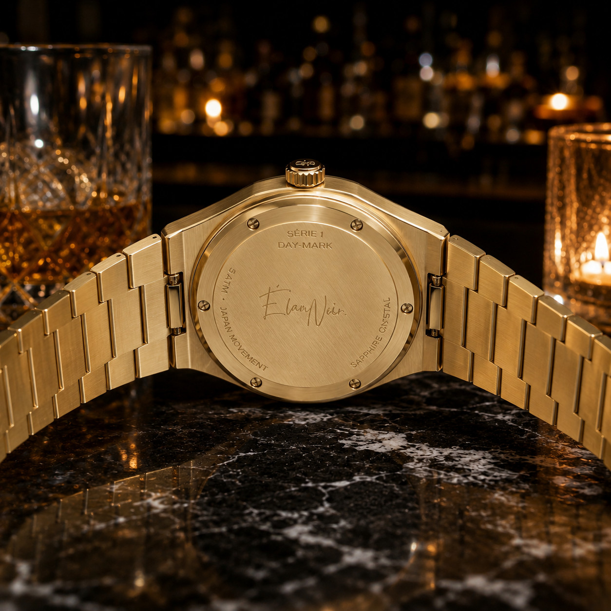 Custom Élan Noir Série I Gold/Maroon 36mm Auto NH35 Sapphire Steel Watch