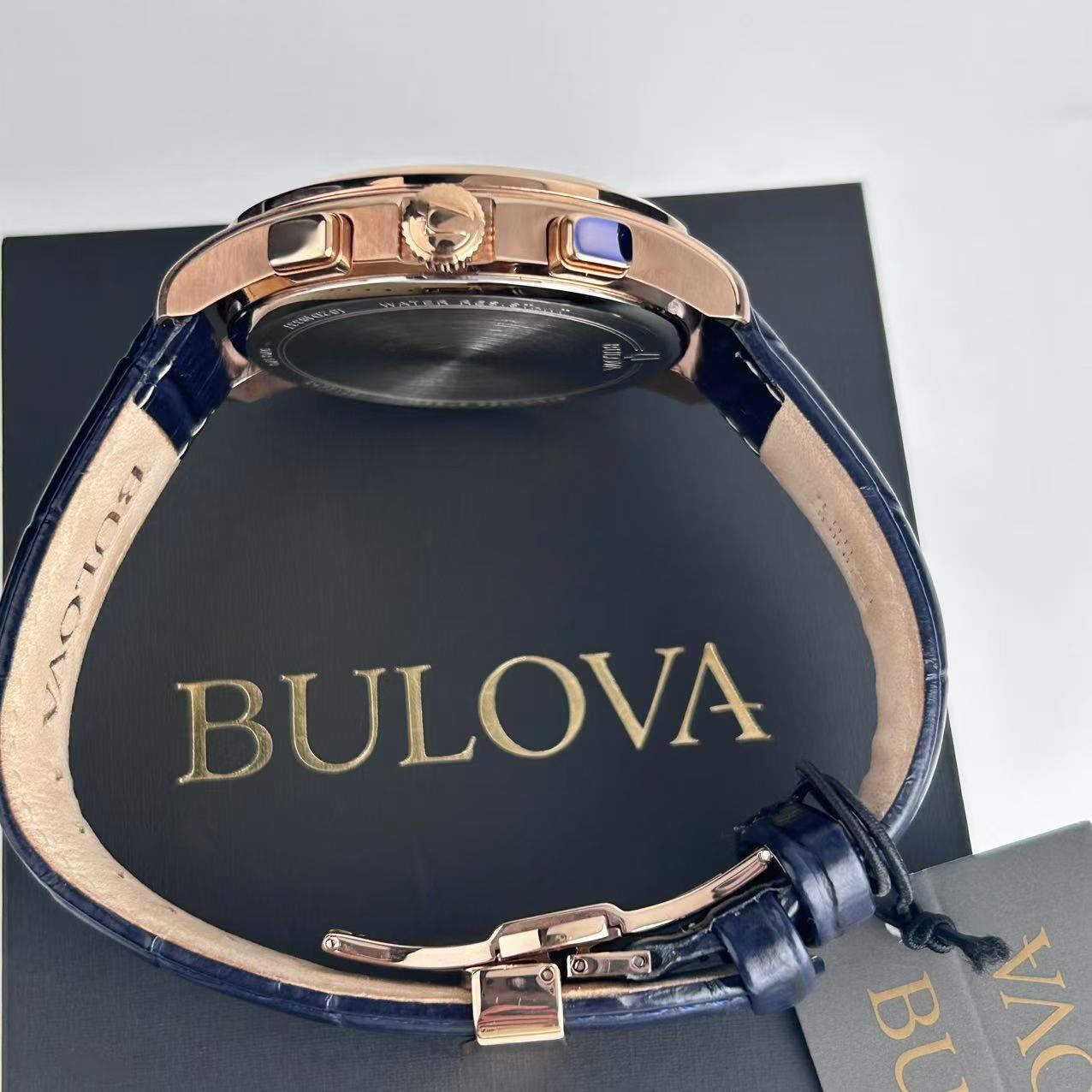 Bulova Wilton Classic 97B170 Blue Dial Leather Strap Mens Quartz Watch 4 G2U