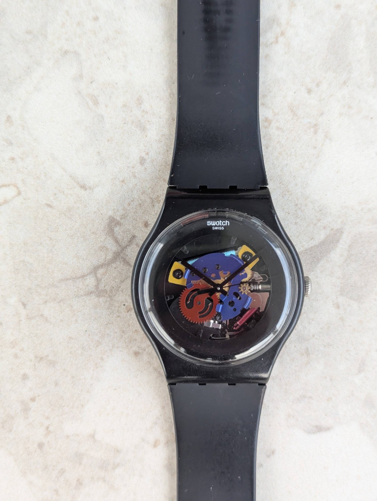 Swatch Watch Black SUOB101 Skeleton Rainbow/Multicolor Face