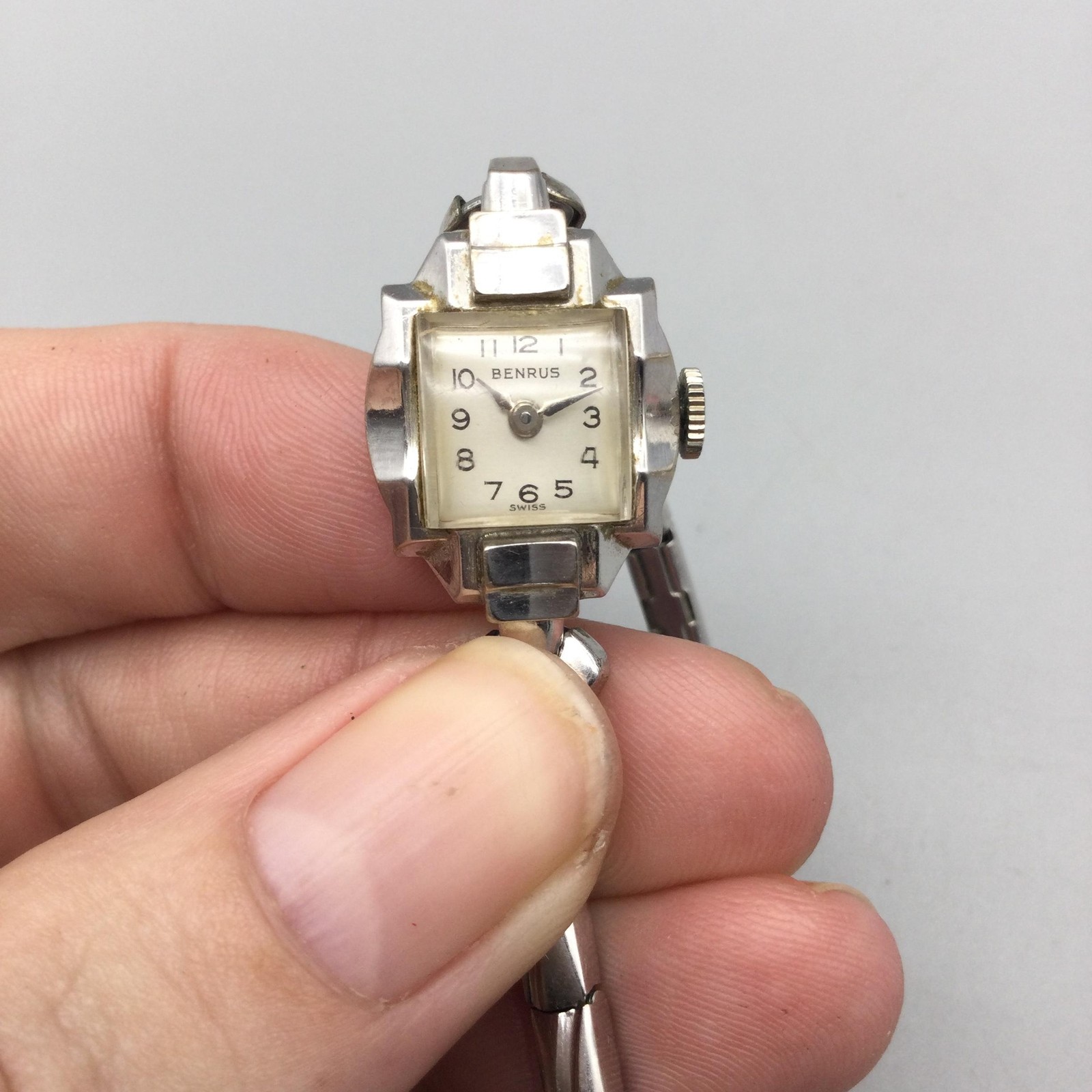 Vintage Benrus Womens Watch 14mm Manual Wind White 10KRB Stretch Band