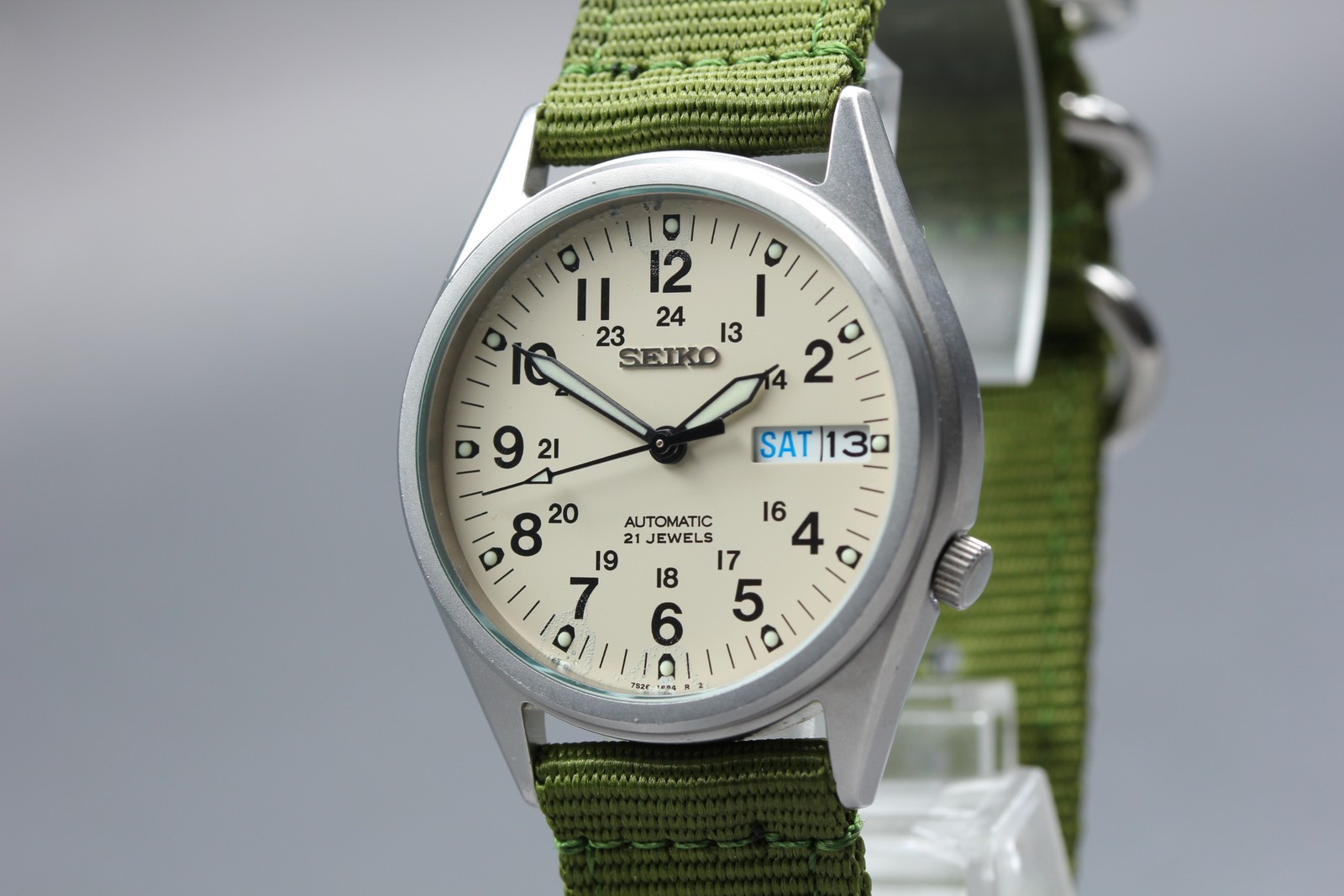 [Exc+5] SEIKO 7S26-3060 Military Ivory Day Date Automatic Men’s Watch from JAPAN