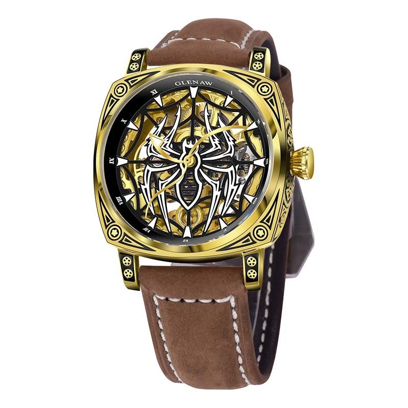 GLENAW Men’s luxury mechanical watch with luminous exquisite carved dial fashion