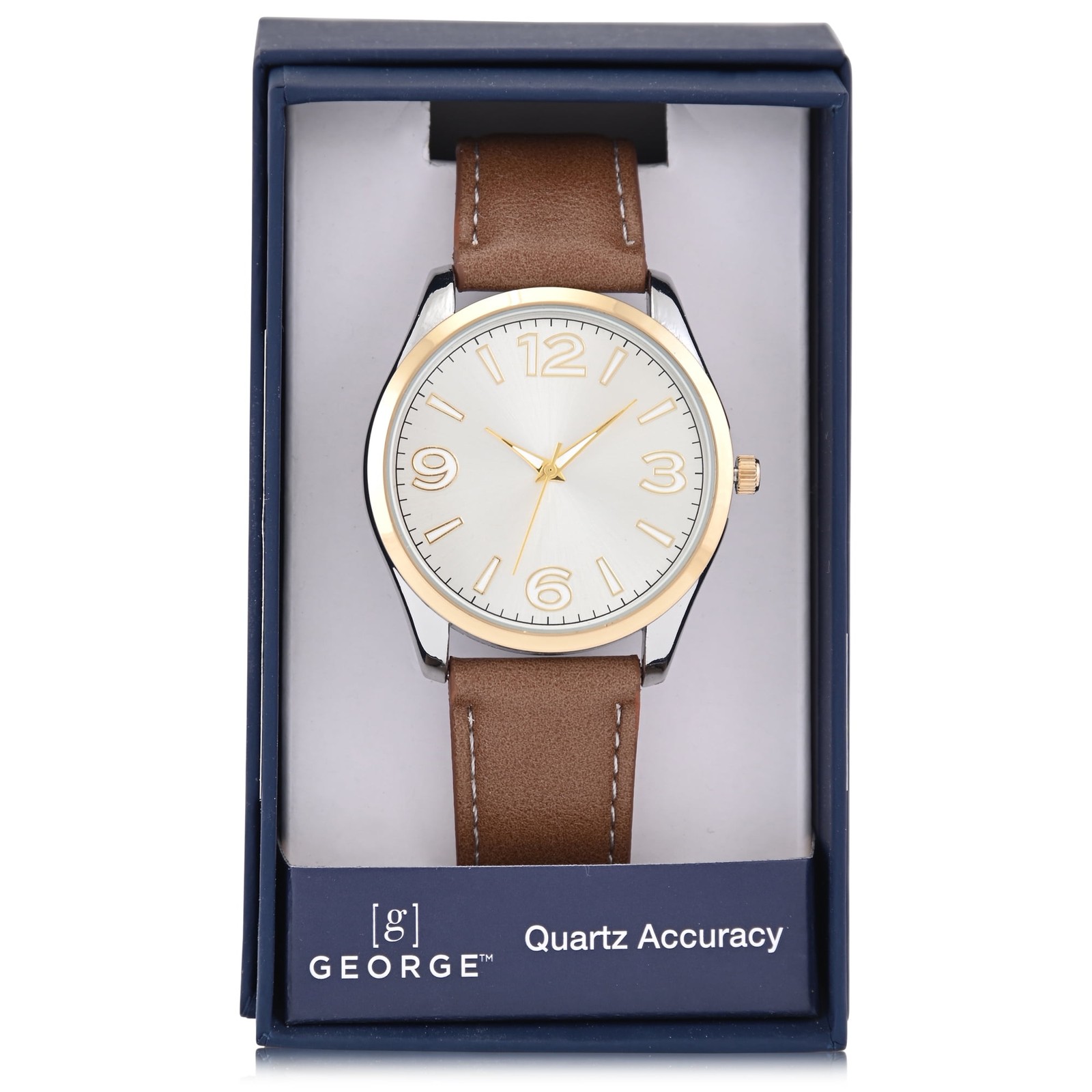 George Men’s Two-Tone Case with Brown PU Strap Quartz Analog Wristwatch Watch