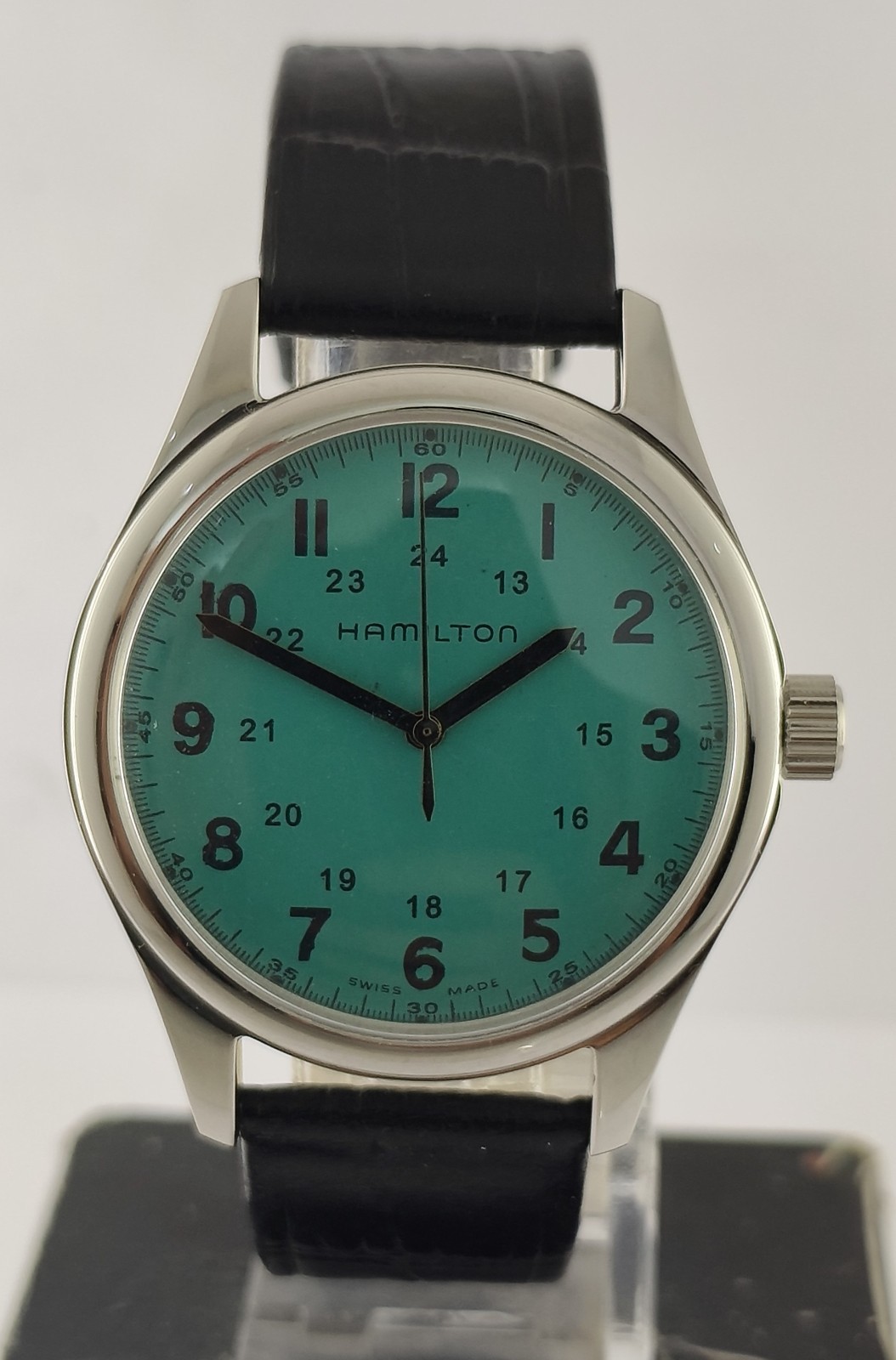 Vintage Refurbished Hamilton Hand-Winding Green Dial 17 J Men Watch Leather Band