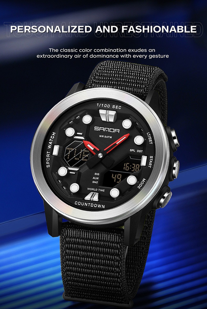 Dual display dial multifunctional sports style high waterproof quartz watch