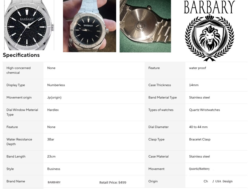 Barbary Luxury Watch, 44 mm, Moissanite Gem over stainless, starry skies, Bling