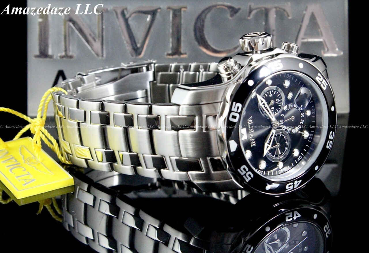 NEW Invicta Men Pro Diver Scuba VD53 Chronograph Stainless St. BLACK DIAL Watch