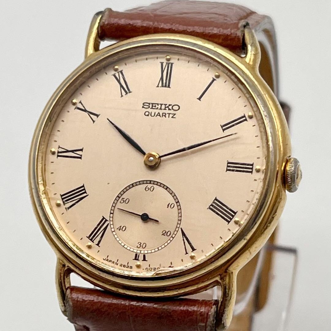 SEIKO Men’s Wristwatch Vintage Gold Small Second Round Roman New Battery 2628 00