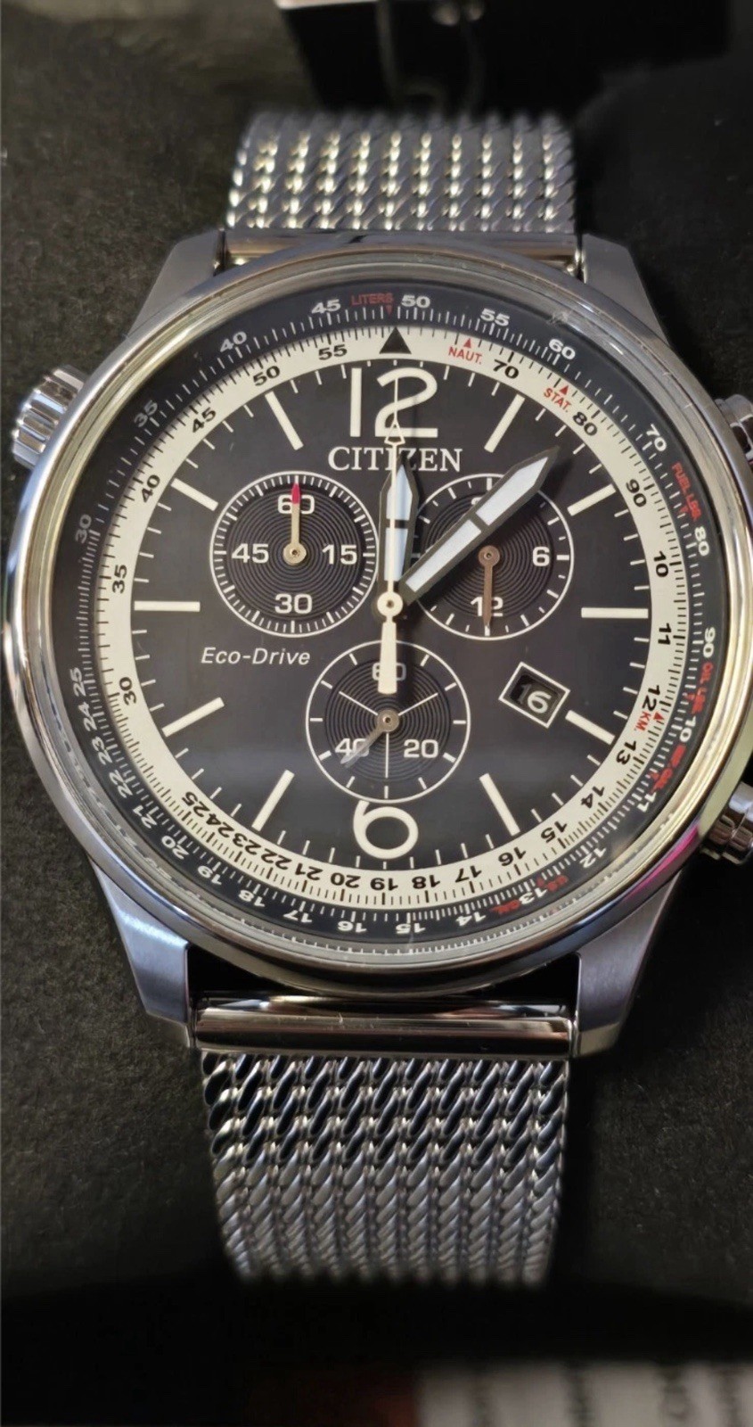 Citizen ATO361-81L Eco-Drive 43mm BlueDial Chronograph SS Mesh Band Men’sWatch