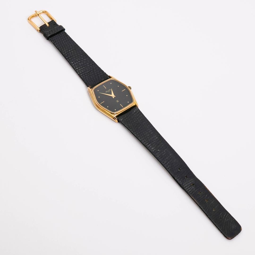 Rare working CELINE Watch Gold Square Black with outer box 3804