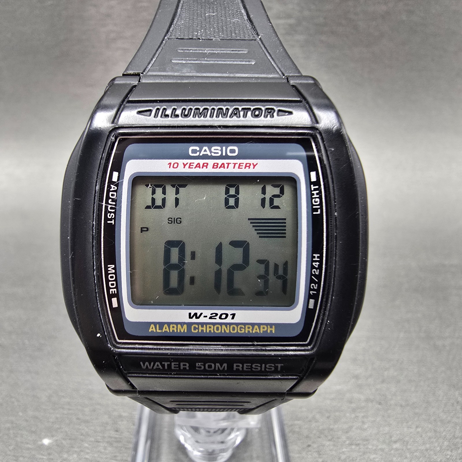 Casio W-201 Watch Men 36mm Black Alarm Chrono Digital Illuminator New Battery LP