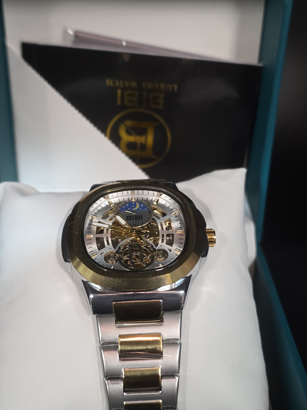 BIBI Luxury Watch Automatic Skeleton Gold And Silver Tone 9010