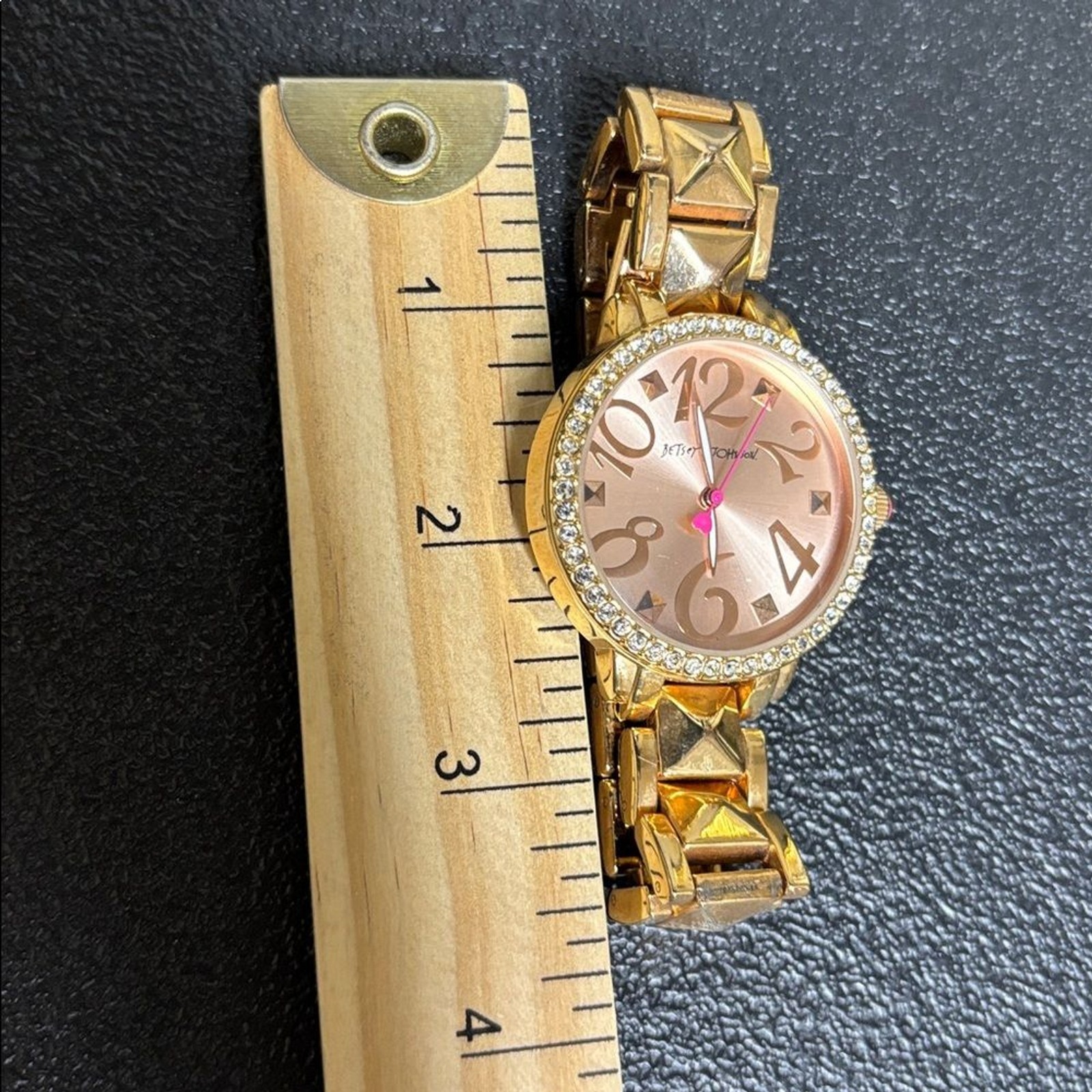 Betsey Johnson Gold Tone Stud Rhinestone Watch WORKING