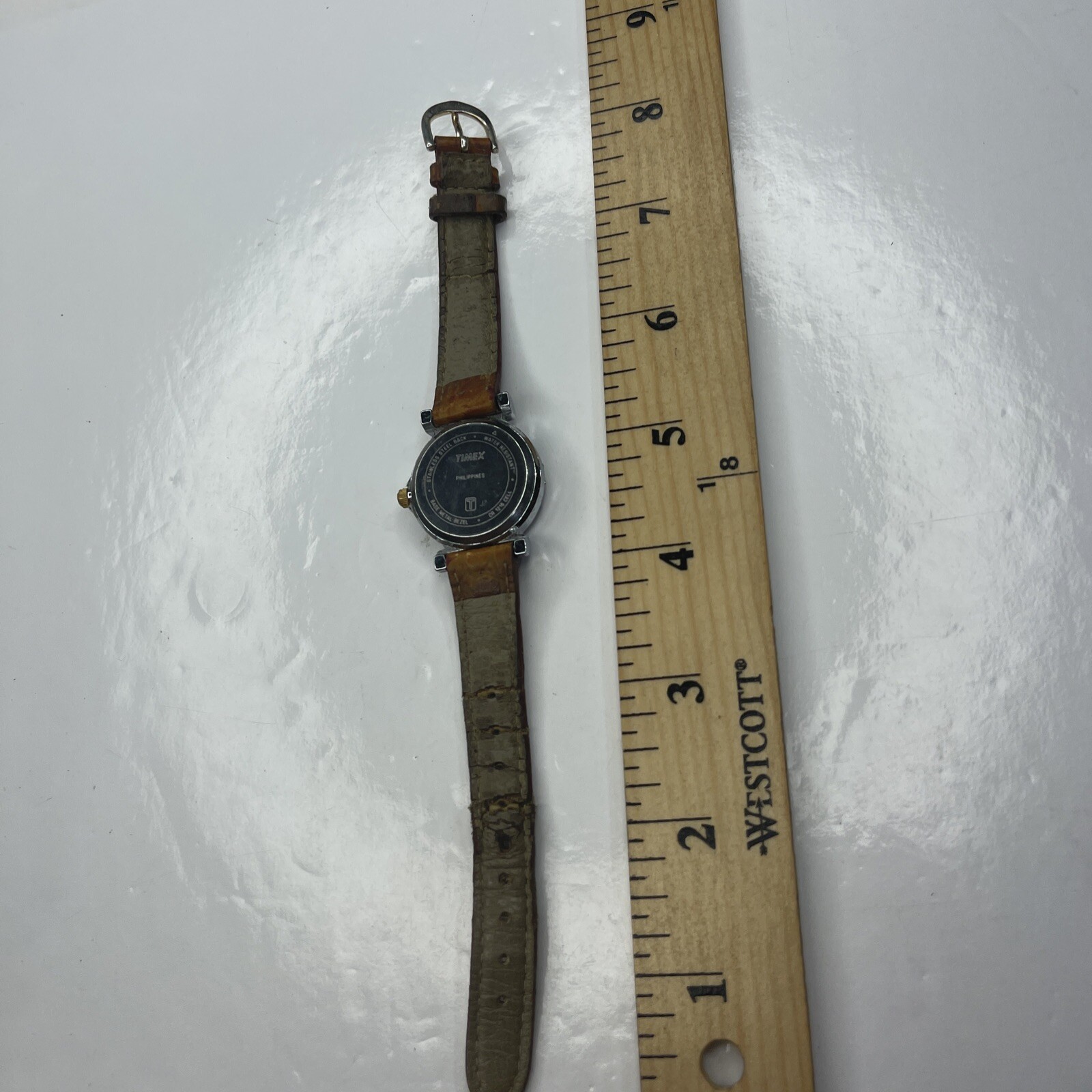 A Carriage Silver Brown Leather Blue WR30M J7 Ladies Watch Untested