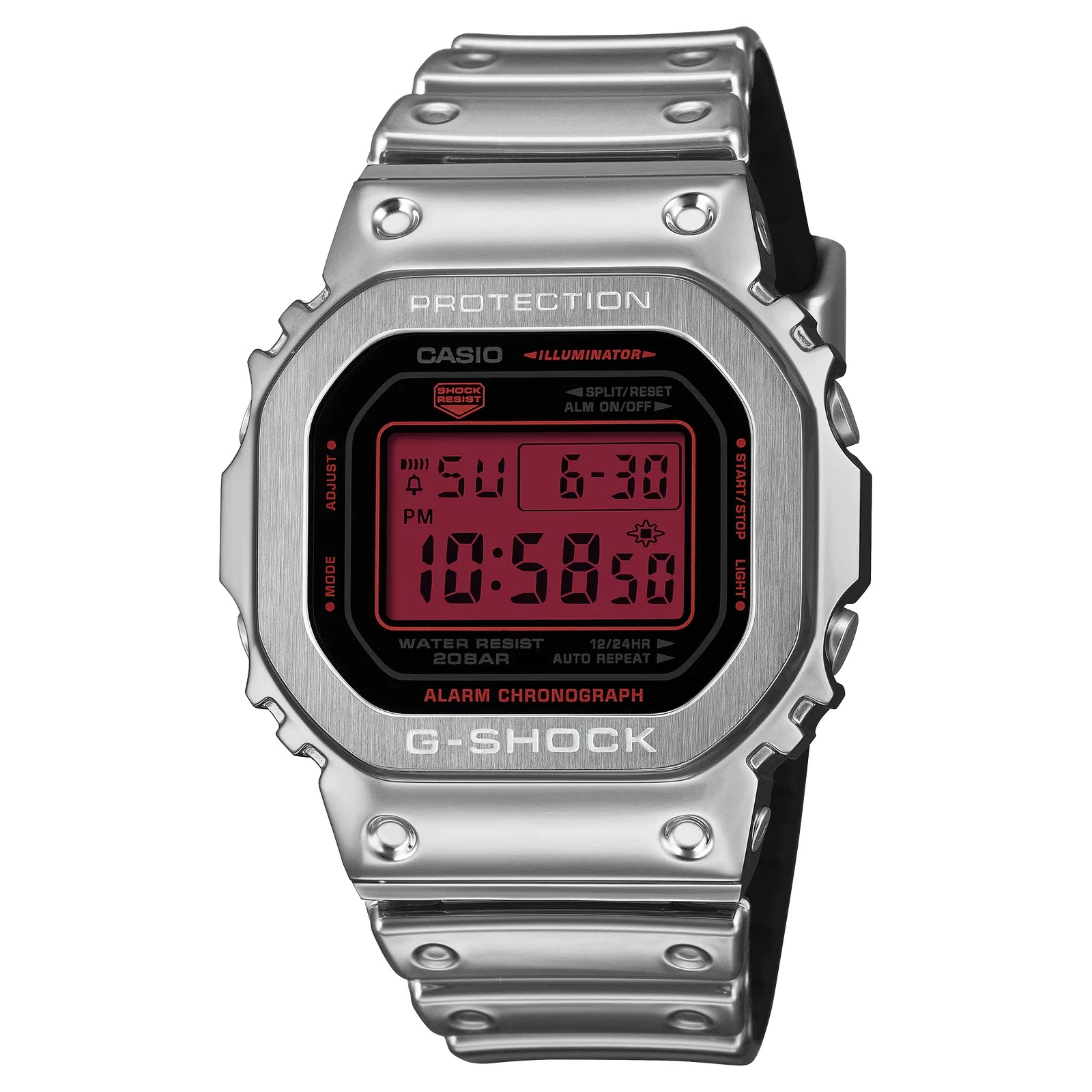 Casio G-Shock GM5600YRA-8 Stainless Steel Bezel Black and Red Dial Digital Watch