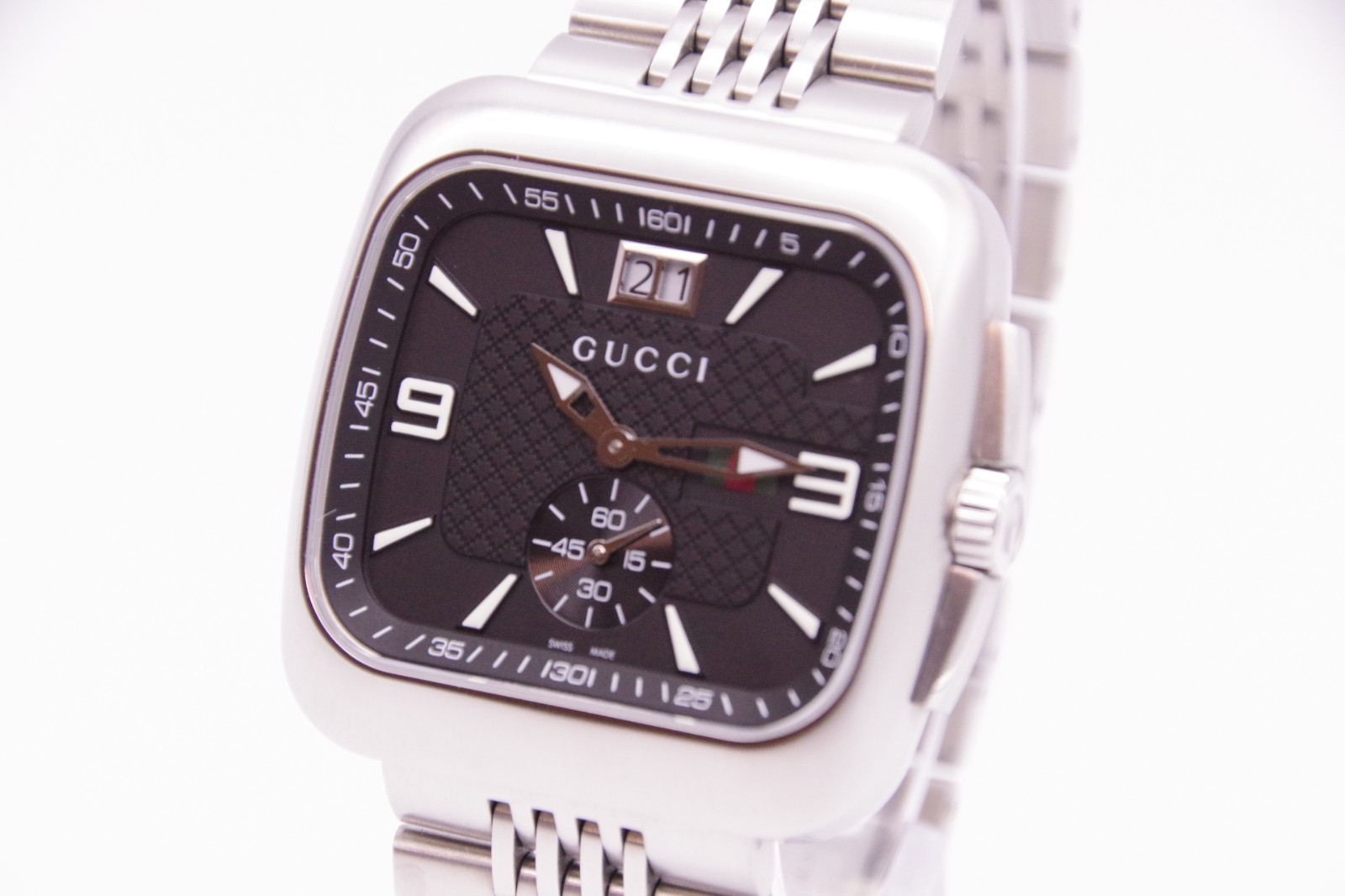 🎦New Batt [MINT w/Box] GUCCI Coupe 131.3 Black Dial Small Second Qz Men’s JAPAN