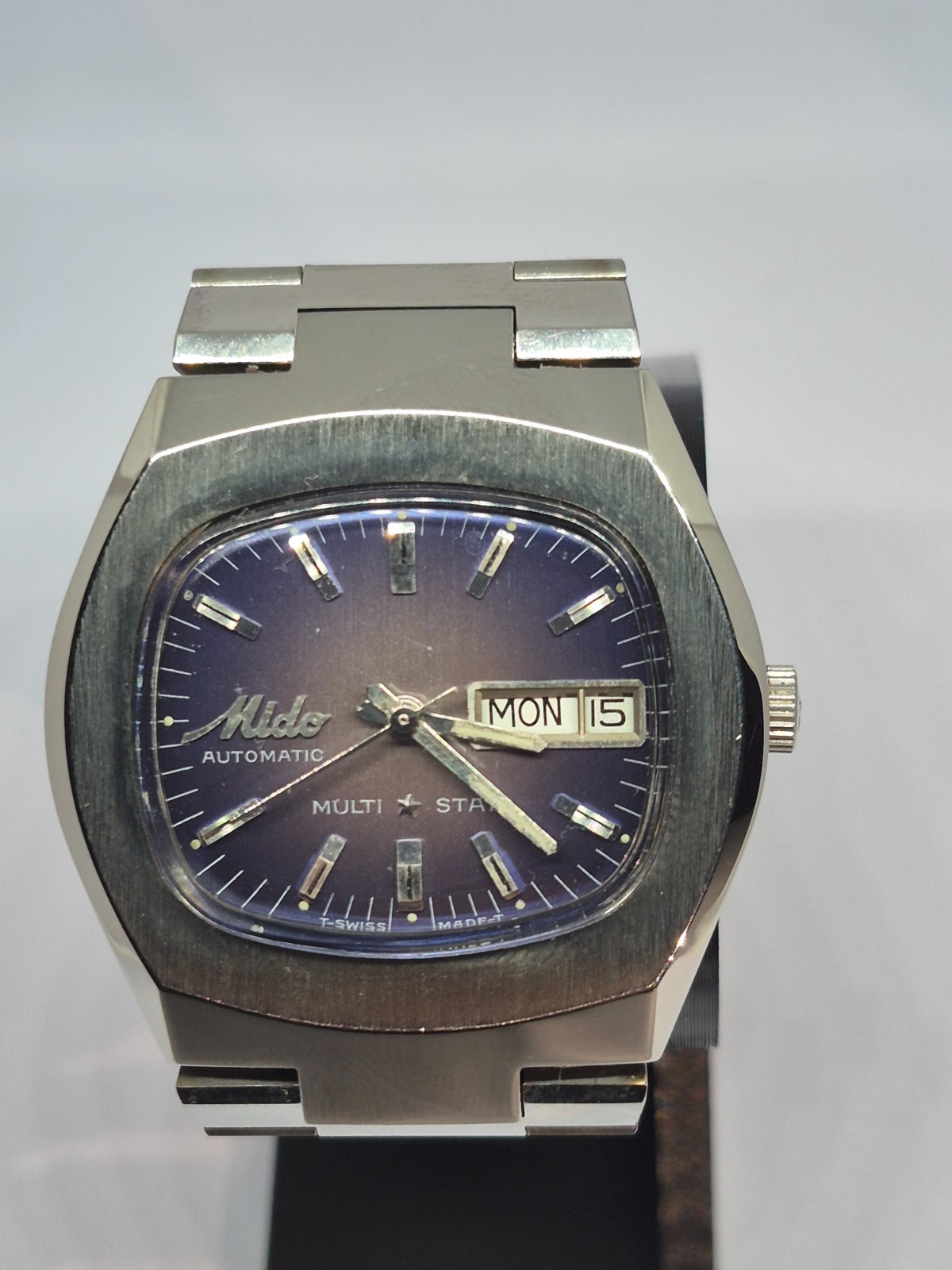NICE VINTAGE MIDO MULTI STAR AUTOMATIC DAY DATE DRESS GENTS PURPLE DIAL 12. 1879
