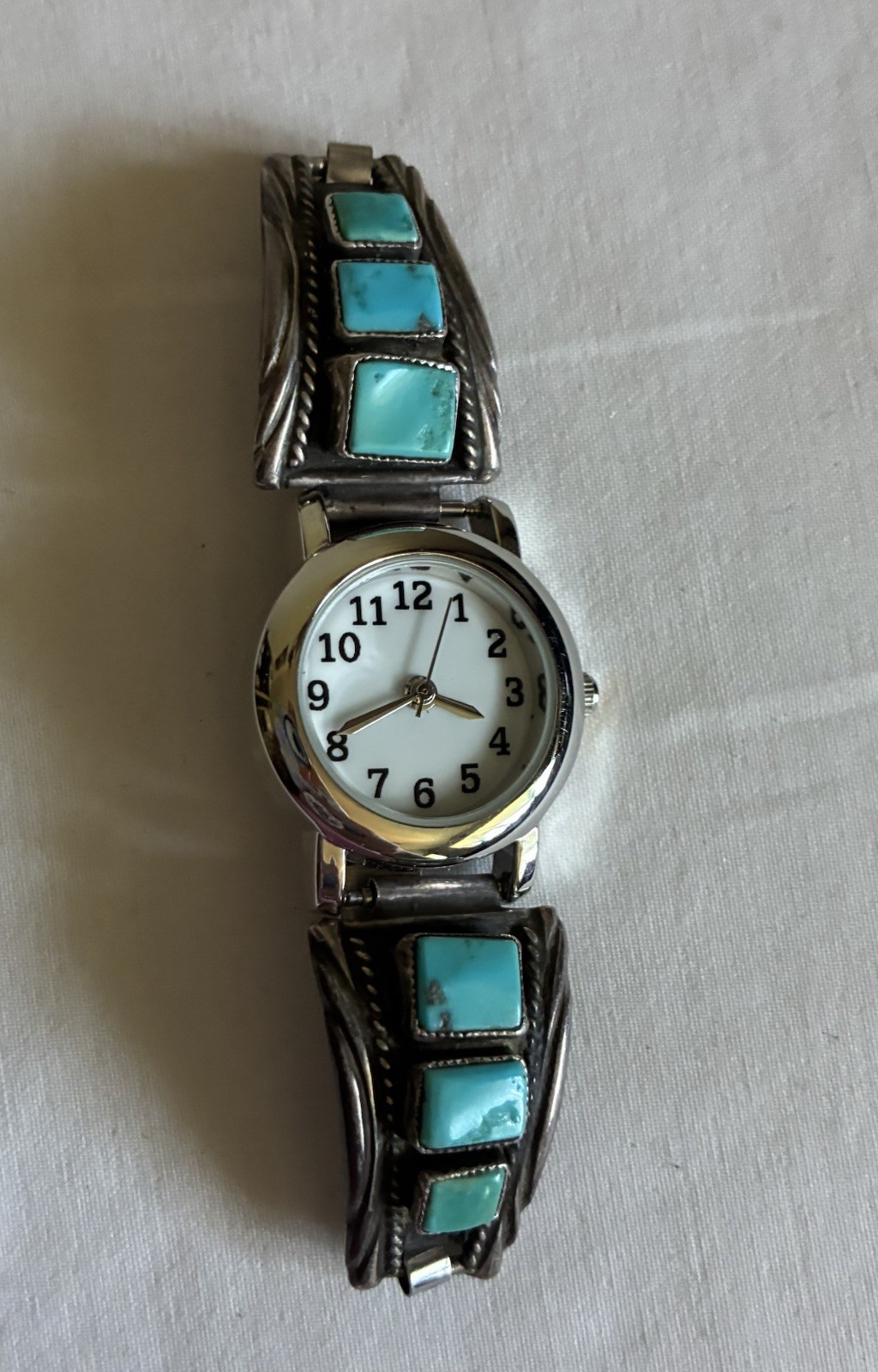 VTG Navajo Sterling Kingman Turquoise Native American Watch Bracelet Tom Taylor