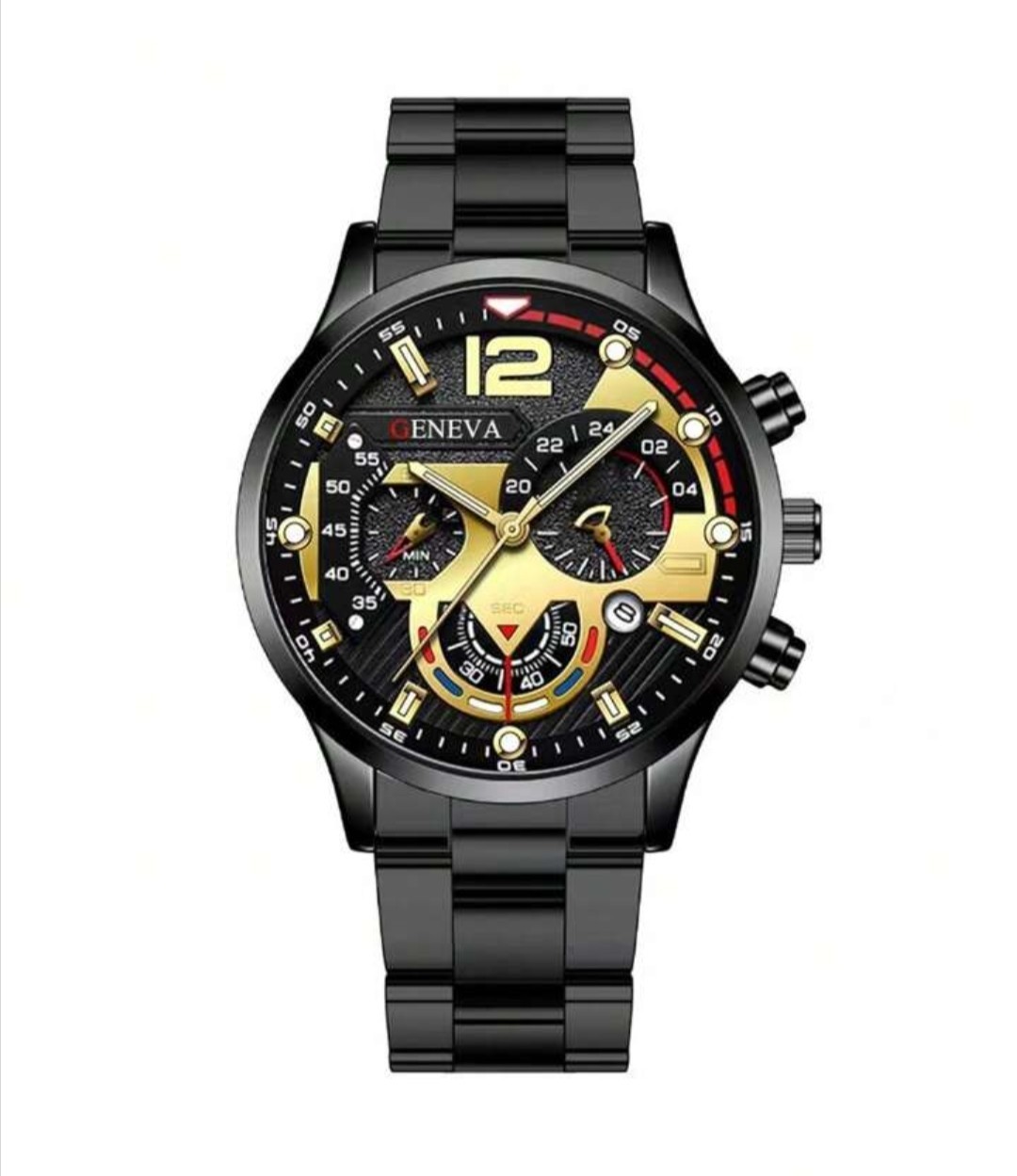 Mens Stainless steel Quartz Watch, In Black with A Casual Or Formal Style
