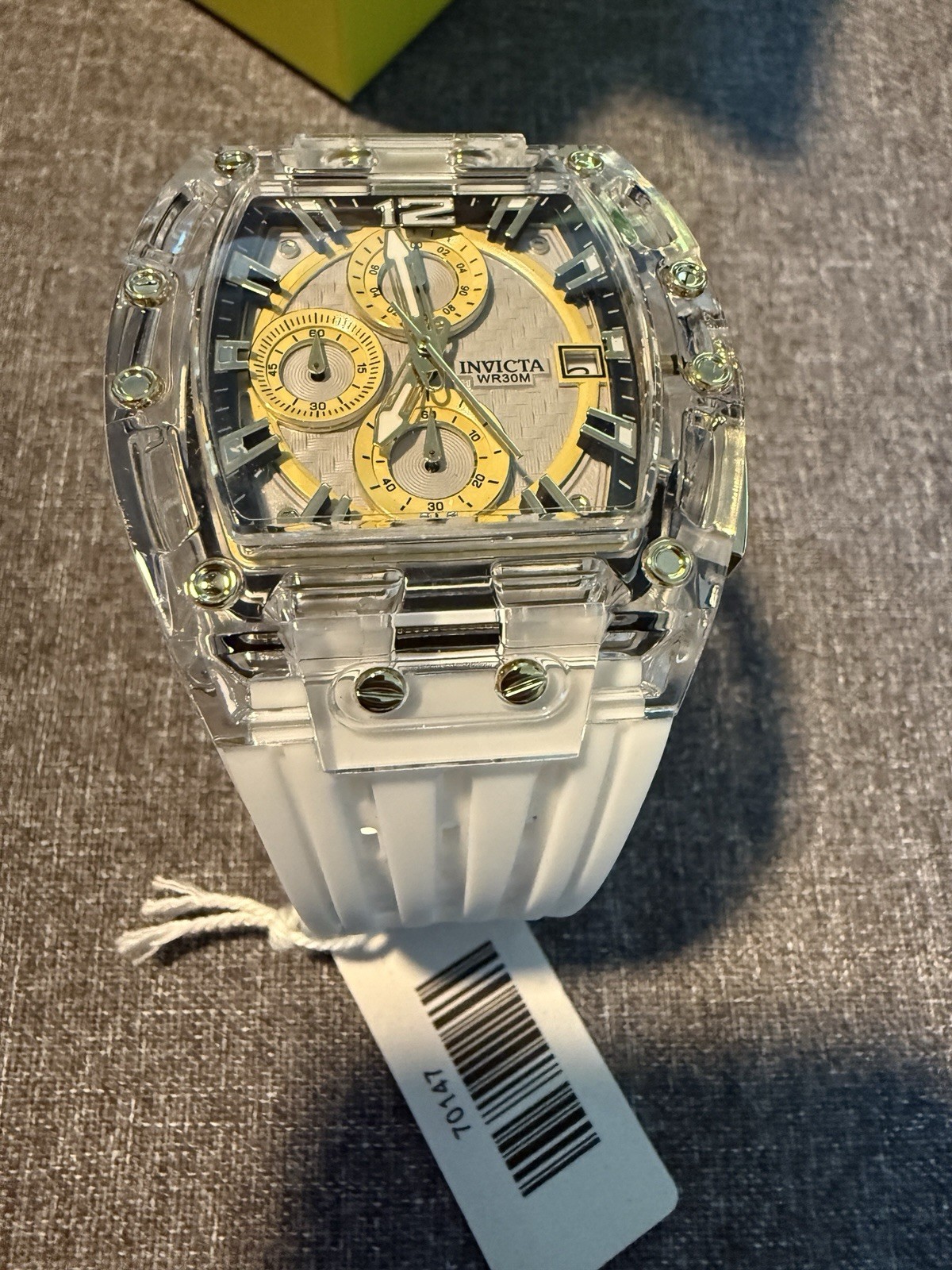 Invicta S1 Rally Men 42mm Transparent Tone Case White+Gold Metal Dial Quartz 🔥