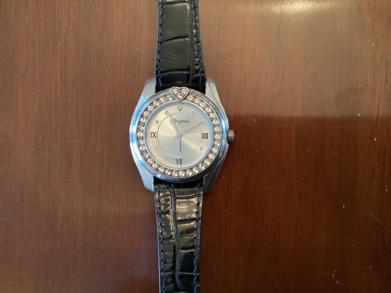 brighton Dana Point watch with swaroski crystal face and leather band