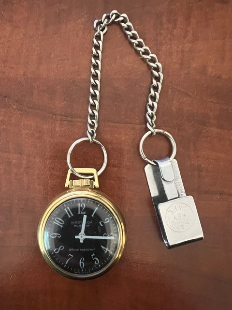 Vintage Westclox Scepter Black Face Pocket Watch Can Wind Set Ticking Running