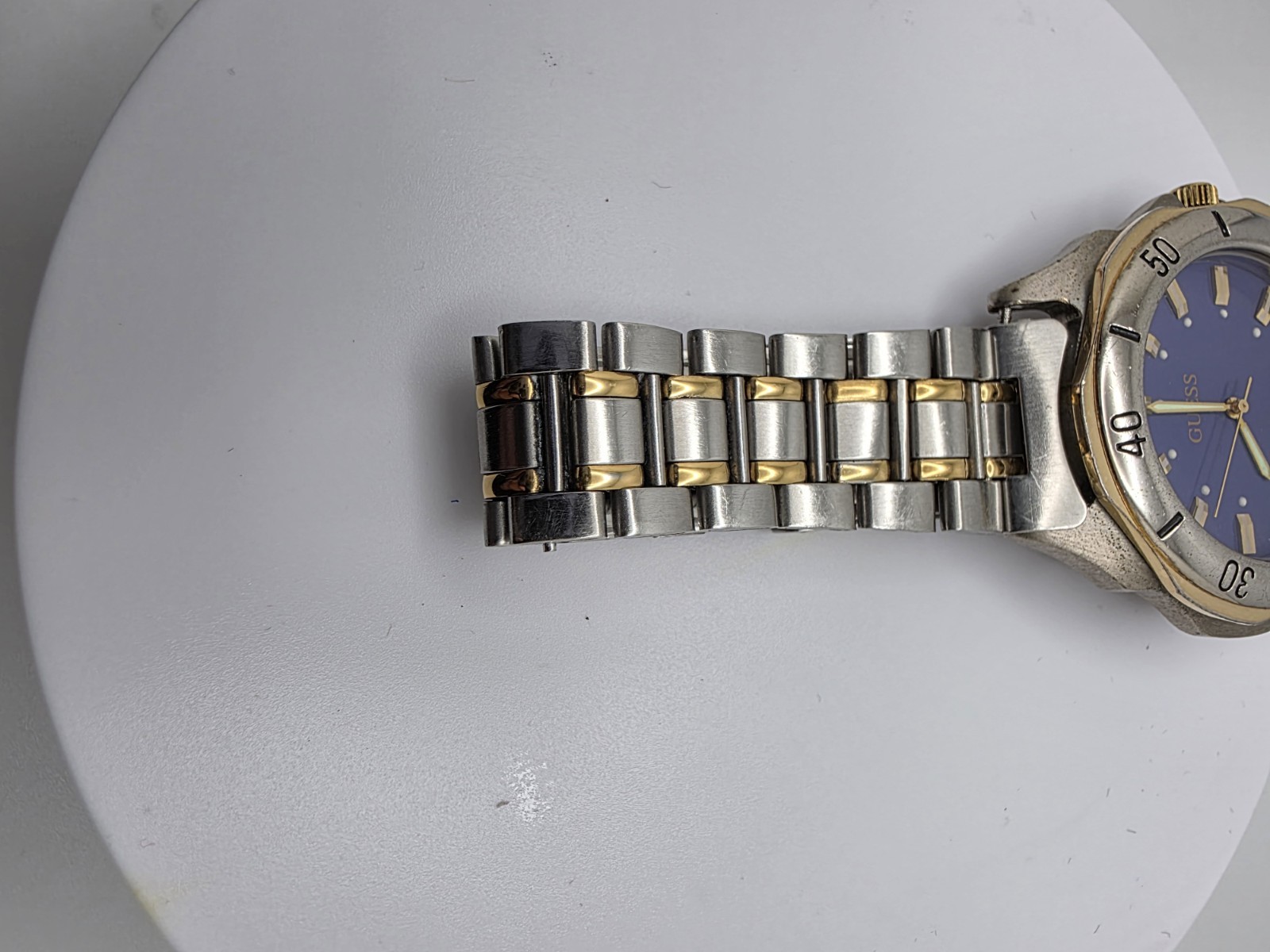 Vintage Guess Men’s two tone, blue dial quartz watch