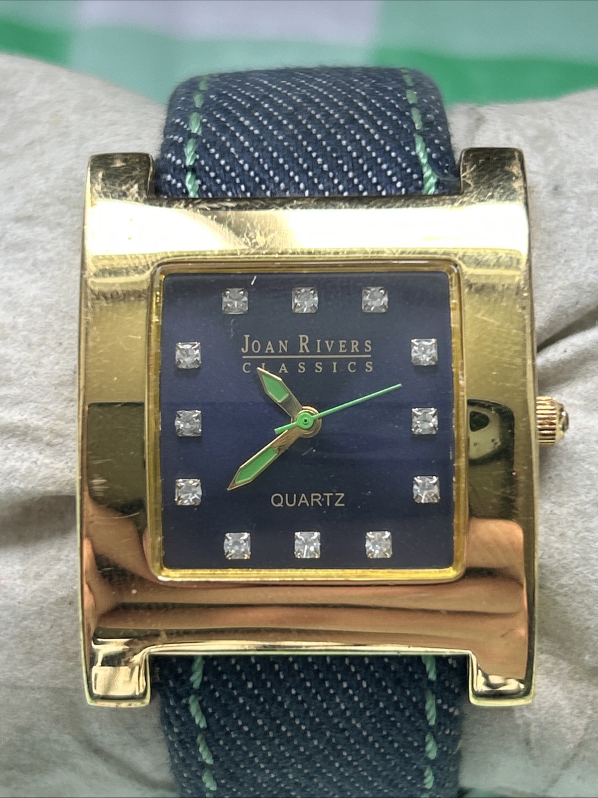 Joan Rivers Classics Gold Tone Denim Band Women’s Cuff Watch