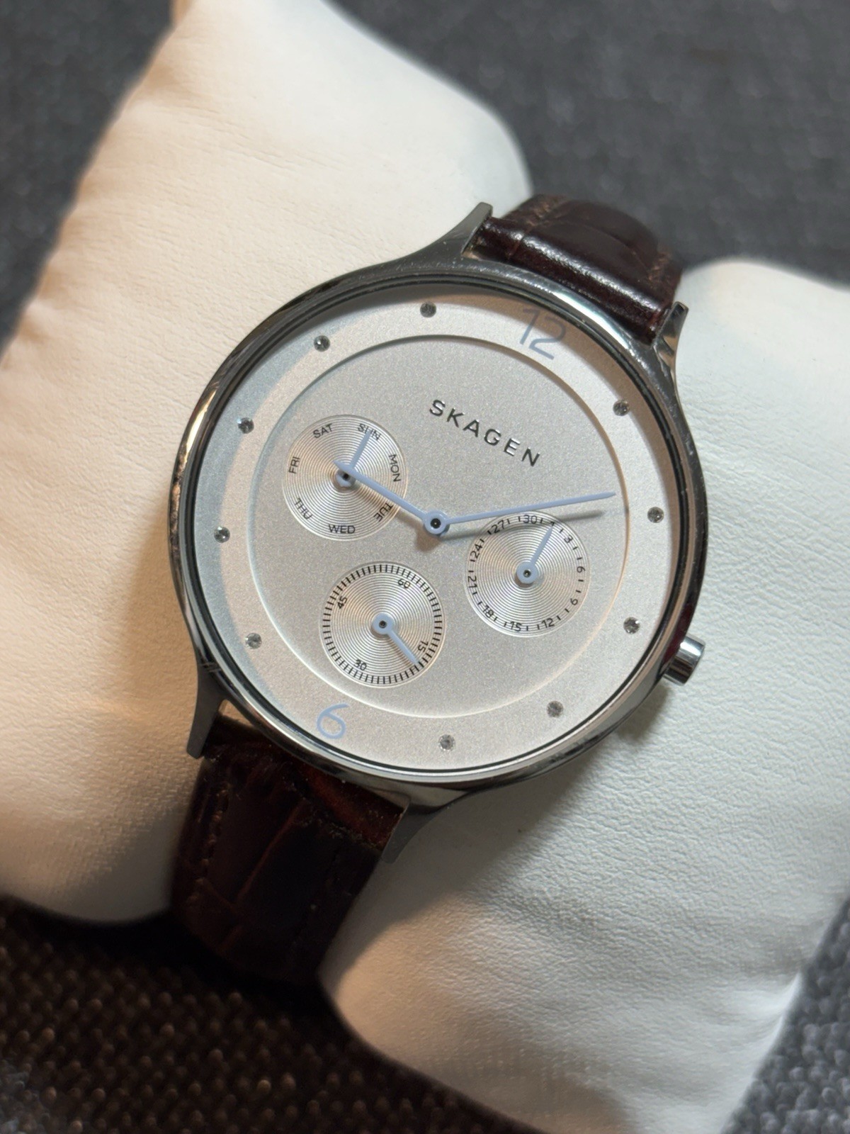 Skagen Denmark Anita Brown Leather Strap Women Watch SKW2449,Day/Date,Stainless