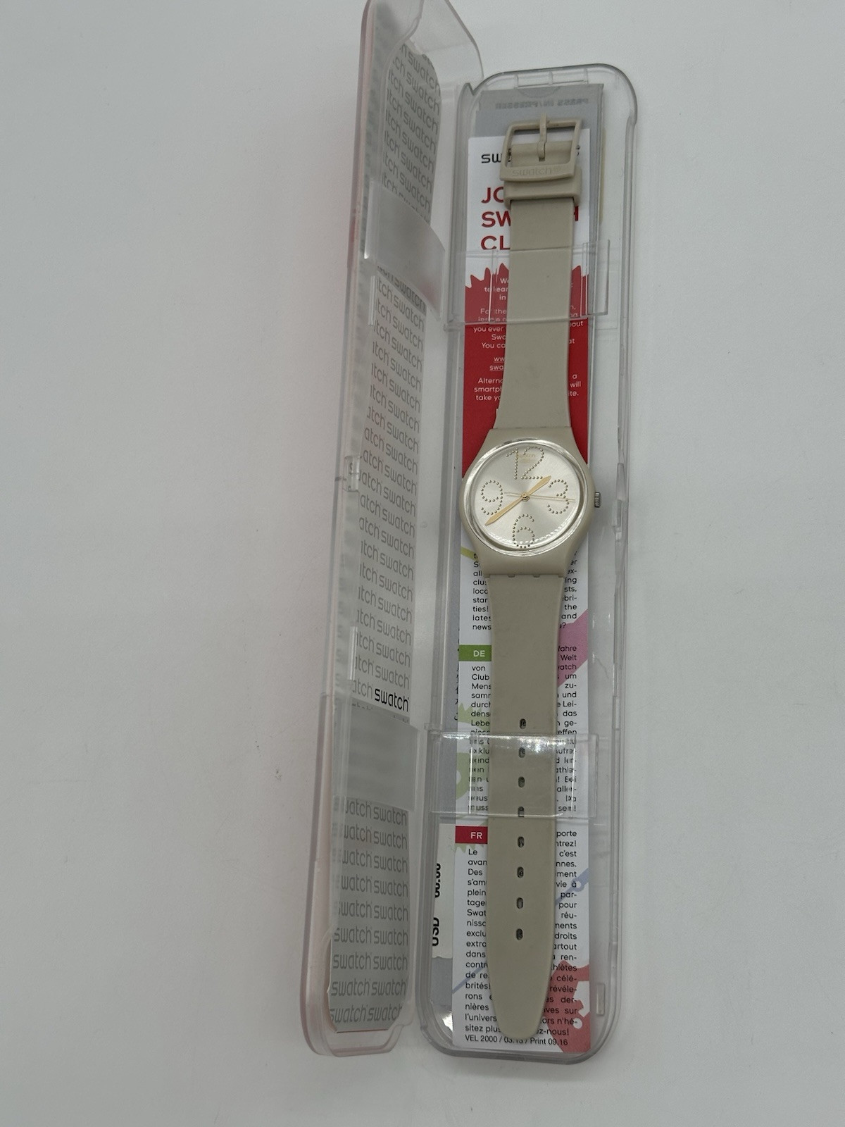 Tan Large Number Diamond Pattern SWATCH Watch In Case NEEDS BATTERY