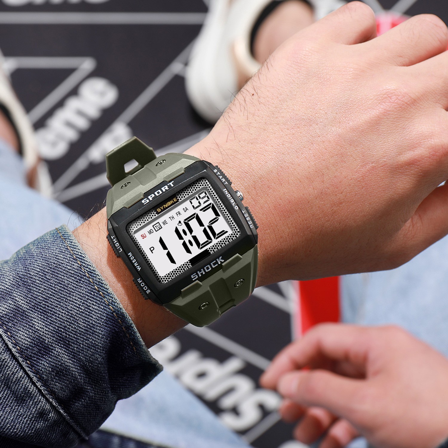 Men’s Digital Sport Watch LED Backlight Stopwatch Daily Alarm Green Watch Gift